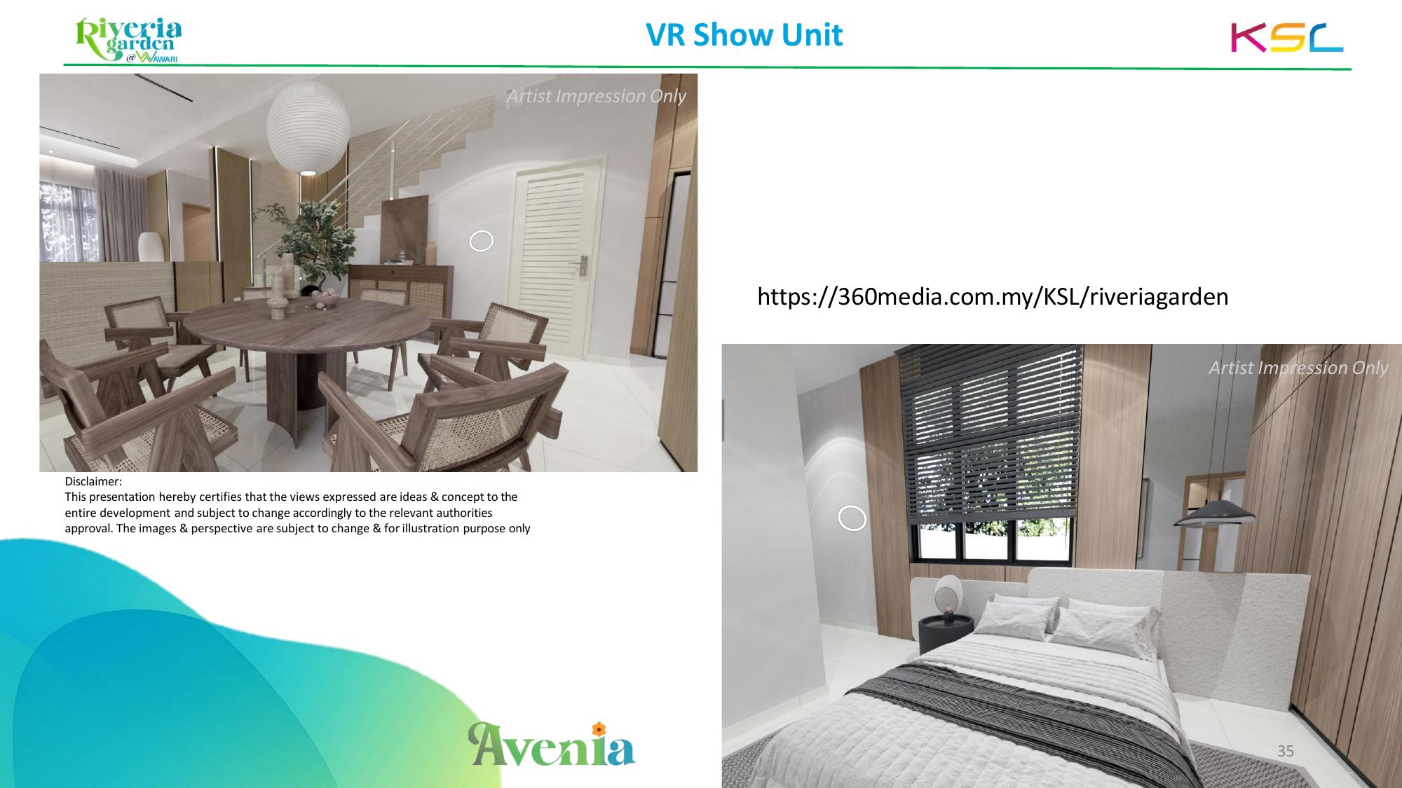 Avenia living and dining interior rendering